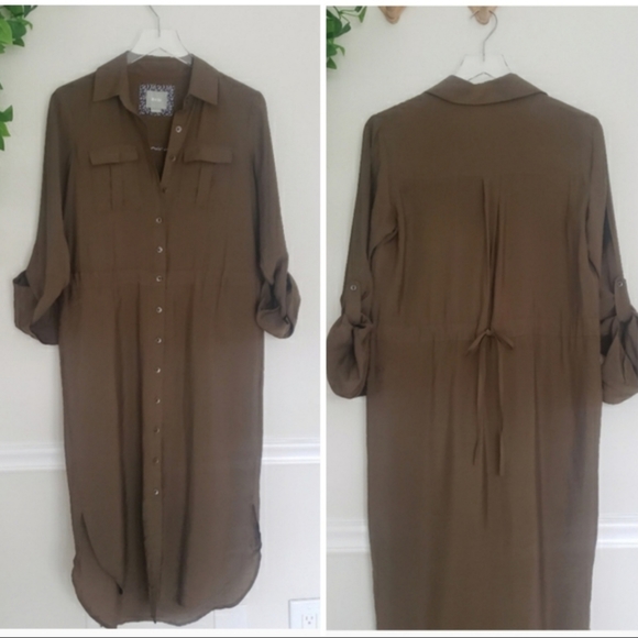 Maeve Anthropologie Button Up Shirt Midi Dress Olive Green XS/S - Picture 7 of 11